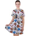Full Color Flash Tattoo Patterns Short Sleeve Shoulder Cut Out Dress  View1