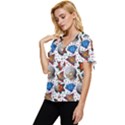 Full Color Flash Tattoo Patterns Bow Sleeve Button Up Top View2