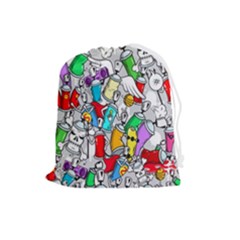 Graffit Characters Seamless Pattern Art Drawstring Pouch (large) by Wegoenart