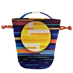 Background Abstract Horizon Drawstring Bucket Bag by Ravend