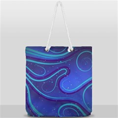 Wavy Abstract Blue Full Print Rope Handle Tote (large) by Ravend