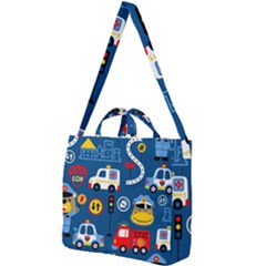 Car Cars Seamless Pattern Vector Rescue Team Cartoon Square Shoulder Tote Bag by Wegoenart