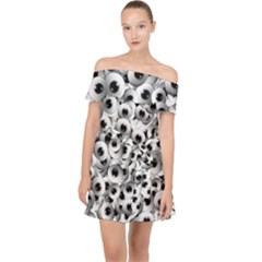 Eyes Drawing Motif Random Pattern Off Shoulder Chiffon Dress by dflcprintsclothing