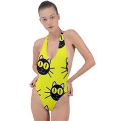 Cats Heads Pattern Design Backless Halter One Piece Swimsuit by danenraven