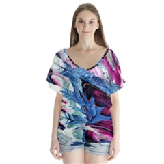Feathers V-neck Flutter Sleeve Top by kaleidomarblingart