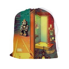 Illustration Robot Cute Sweet Futuristic Drawstring Pouch (2xl) by Wegoenart