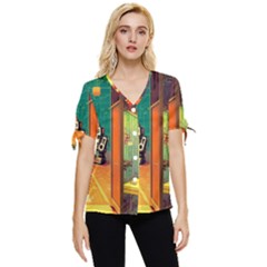 Illustration Robot Cute Sweet Futuristic Bow Sleeve Button Up Top by Wegoenart