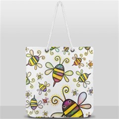 Bee Doodle Cartoon Full Print Rope Handle Tote (large) by Wegoenart