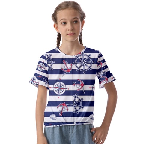Seamless Marine Pattern Kids  Cuff Sleeve Scrunch Bottom Tee by BangZart