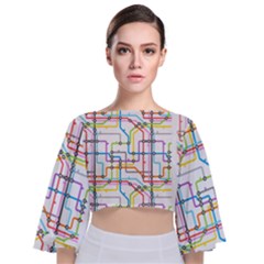 Tube Map Seamless Pattern Tie Back Butterfly Sleeve Chiffon Top by Jancukart