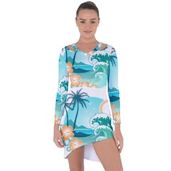 Paradise Heaven Holiday Beach Orange Ocean Asymmetric Cut-out Shift Dress by Jancukart