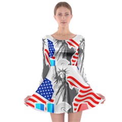 New York City Holiday United States Usa Long Sleeve Skater Dress by Jancukart