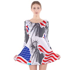 New York City Holiday United States Usa Long Sleeve Velvet Skater Dress by Jancukart