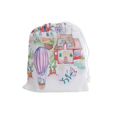 Easter Village  Drawstring Pouch (large) by ConteMonfrey