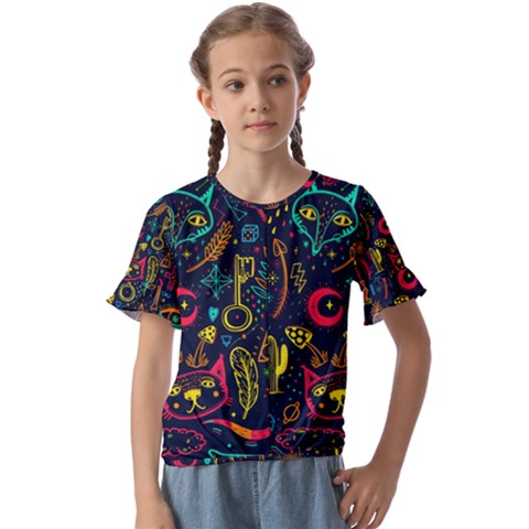 Sketch Graphic Illustration Kids  Cuff Sleeve Scrunch Bottom Tee by Vaneshart