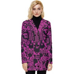 Pink And Black Logo Illustration Button Up Hooded Coat  by danenraven