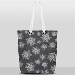 Snowflakes And Star Patterns Grey Snow Full Print Rope Handle Tote (small) by artworkshop