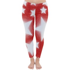Snowflakes And Star Patterns Red Stars Classic Winter Leggings by artworkshop