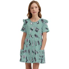 Insects Pattern Kids  Frilly Sleeves Pocket Dress by Valentinaart