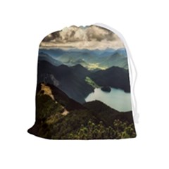 Mountains Sky Clouds Sunset Peak Overlook River Drawstring Pouch (xl) by danenraven