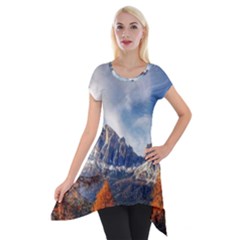 Dolomites Mountains Alps Alpine Trees Conifers Short Sleeve Side Drop Tunic by danenraven