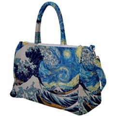 The Great Wave Of Kanagawa Painting Starry Night Vincent Van Gogh Duffel Travel Bag by danenraven