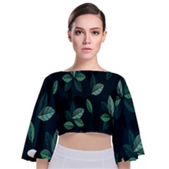 Leaves Pattern Tie Back Butterfly Sleeve Chiffon Top by artworkshop