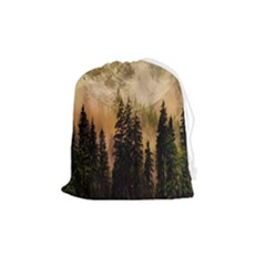 Moon Nature Forest Pine Trees Sky Full Moon Night Drawstring Pouch (medium) by danenraven