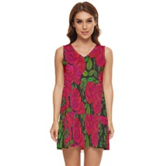 Seamless-pattern-with-colorful-bush-roses Tiered Sleeveless Mini Dress by BangZart