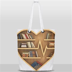Bookshelf Heart Full Print Rope Handle Tote (small) by artworkshop
