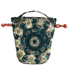 Fractal Glowing Kaleidoscope Wallpaper Art Design Drawstring Bucket Bag by Ravend