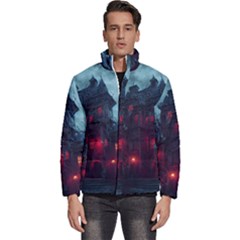 Haunted House Halloween Cemetery Moonlight Men s Puffer Bubble Jacket Coat by Pakemis