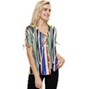 Abstract Trees Colorful Artwork Woods Bow Sleeve Button Up Top View3