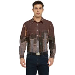 Skyline Skyscrapers Futuristic Sci-fi Panorama Men s Long Sleeve Pocket Shirt  by Pakemis