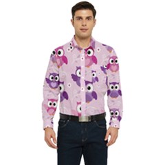 Seamless Cute Colourfull Owl Kids Pattern Men s Long Sleeve Pocket Shirt  by Pakemis