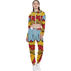 Pow Word Pop Art Style Expression Vector Cropped Zip Up Lounge Set by Pakemis