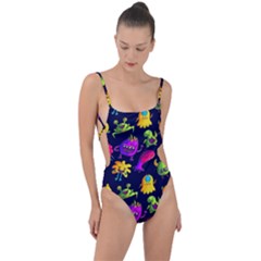 Space Patterns Tie Strap One Piece Swimsuit by Pakemis
