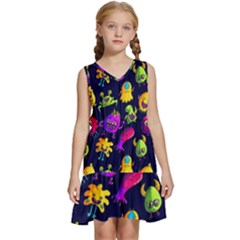 Space Patterns Kids  Sleeveless Tiered Mini Dress by Pakemis