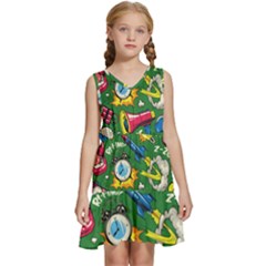 Pop Art Colorful Seamless Pattern Kids  Sleeveless Tiered Mini Dress by Pakemis