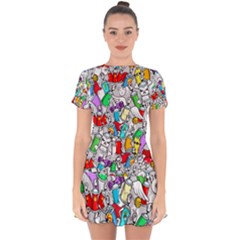 Graffit Characters Seamless Pattern Art Drop Hem Mini Chiffon Dress by Pakemis