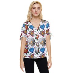 Full Color Flash Tattoo Patterns Bow Sleeve Button Up Top by Pakemis