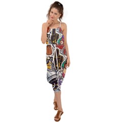 Vintage College Colorful Seamless Pattern Waist Tie Cover Up Chiffon Dress by Pakemis