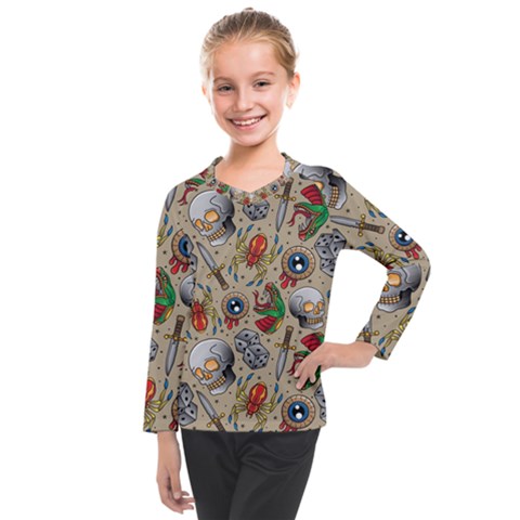 Tattoo Pattern Kids  Long Mesh Tee by Pakemis