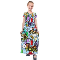 Graffiti Characters Seamless Patterns Kids  Short Sleeve Maxi Dress by Pakemis