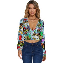 Graffiti Characters Seamless Patterns Long Sleeve Deep-v Velour Top by Pakemis