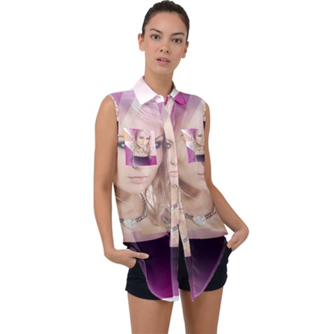 Beauty Sleeveless Chiffon Button Shirt by Sparkle