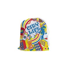 Colorful City Life Horizontal Seamless Pattern Urban City Drawstring Pouch (small) by Pakemis
