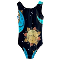 Seamless Pattern With Sun Moon Children Kids  Cut-out Back One Piece Swimsuit by Pakemis