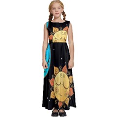 Seamless Pattern With Sun Moon Children Kids  Satin Sleeveless Maxi Dress by Pakemis
