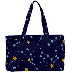 Seamless Pattern With Cartoon Zodiac Constellations Starry Sky Canvas Work Bag by Pakemis